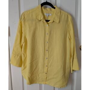 Chico's Yellow Linen 3/4 Sleeve Button Up Tunic 2 Shirt Large Top 12 Beachy